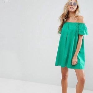 ASOS green off the shoulder mini dress